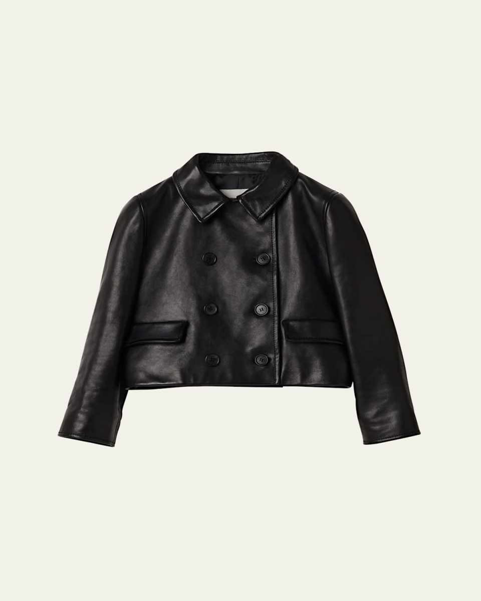 Double-Breasted Leather Cropped Jacket